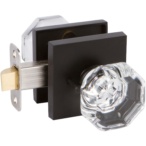 Delaney Hardware Crystal Black Bed/Bath Door Knob with Modern Square Rosette BV925-715 - main